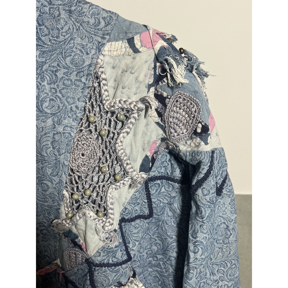 Vintage LIM'S Women's Bomber Jacket 80s Denim Patchwork Embellished Art-to-Wear - Picture 3 of 11